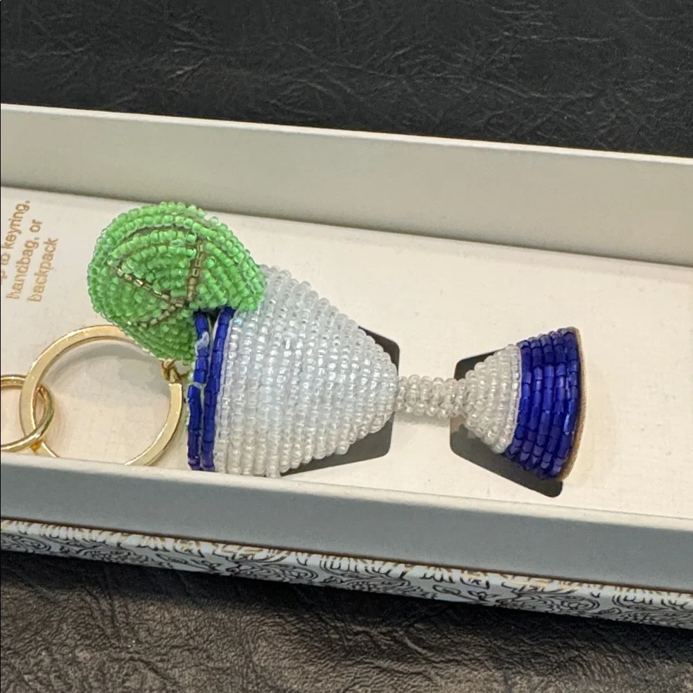 Haute Hippie Blue, White & Green Beaded Cocktail Charm Keychain, NEW